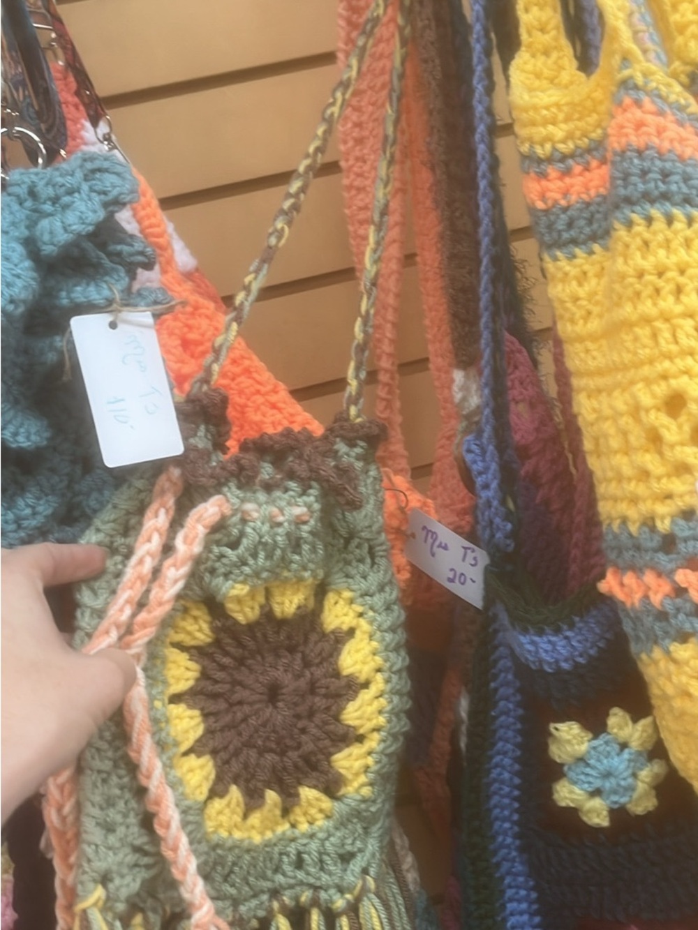 Handmade Multi-Color Crochet Crossbody Bag with Sunburst Motif